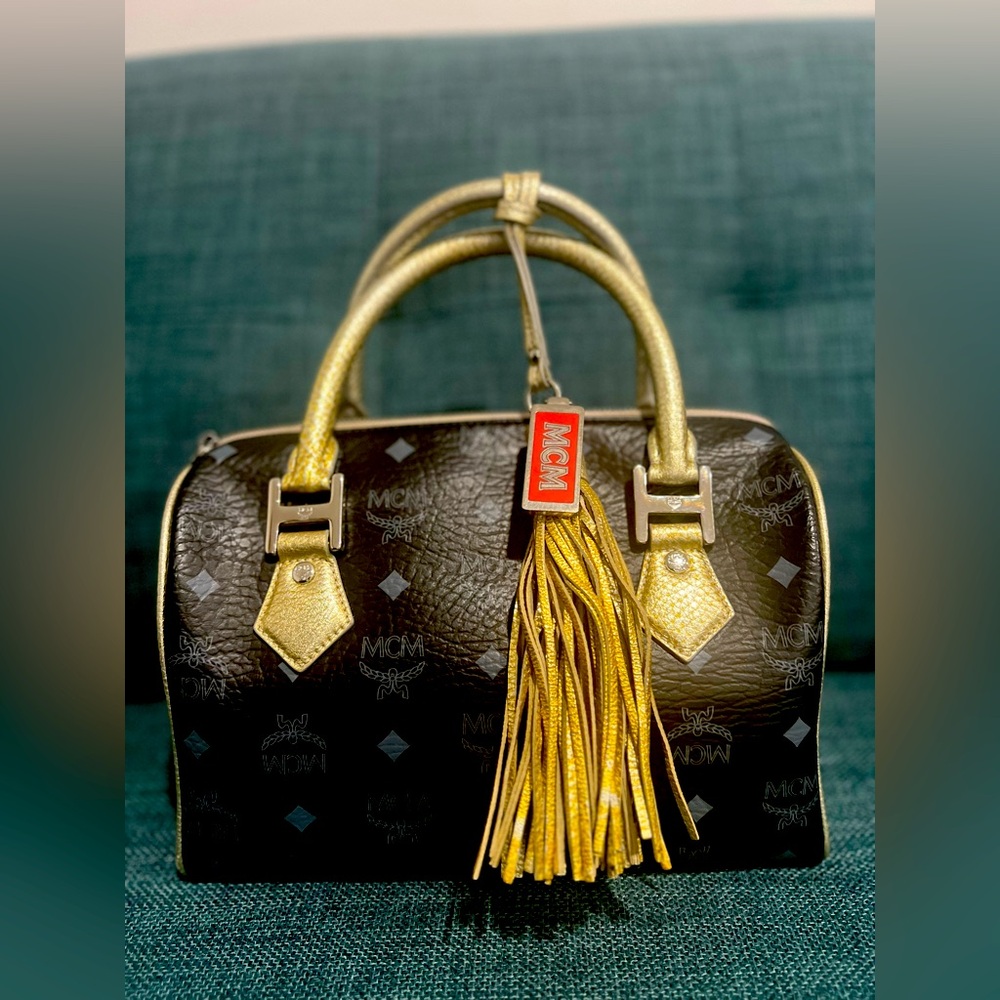 MCM Leather Lion Boston Bag